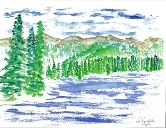 127 Lake and Trees Watercolor
