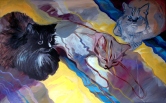3 Cats on a Bedspread Acrylic
