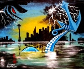 Seattle Kraken Anchor Space Needle Art by Teo Alfonso