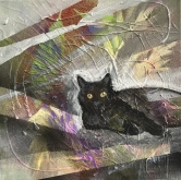 Black Cat & Grasses Mixed Media