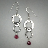 Sterling Double Loop Ruby Earrings Silver/Sterling