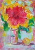 Yellow-Red Hibiscus Monoprint