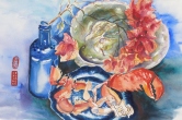 Blue Still Life with Crab 1 Watercolor